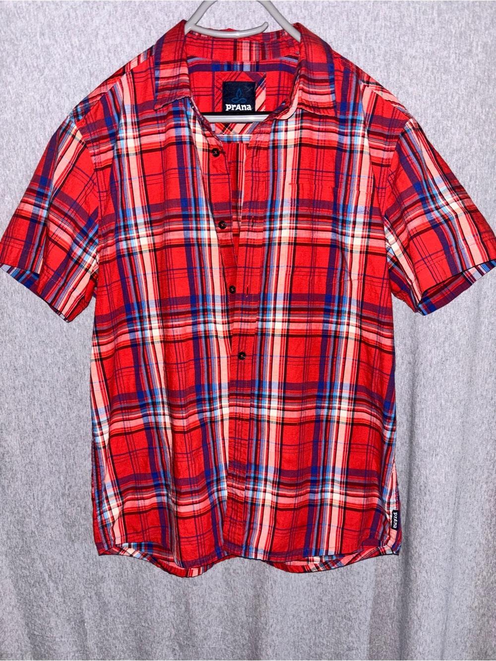 Prana Red Plaid Short-Sleeve Button-Down Shirt